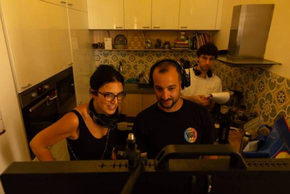 Writer-director Rebecca Cremona, co-producer Ryan Gatt, and script supervisor Matteo Pullicino on set