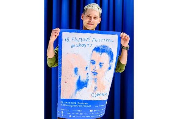 Andrej Dubravsky with his visual for Slovak Queer Festival