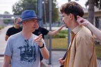 Director Jernej Kastelec and actor Nejc Cijan Garlatti on the set of Horses