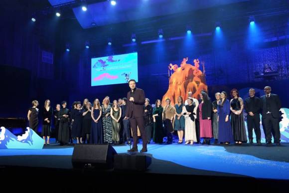 Director Dzintars Dreibergs and the team of Escape Net receiving Best Feature Award