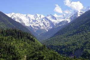 Summer in Svaneti, Georgia. View of Caucasus mountains